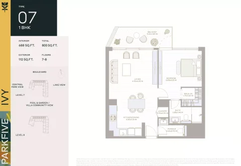Floor plan, 1 Bed, 800 sq ft