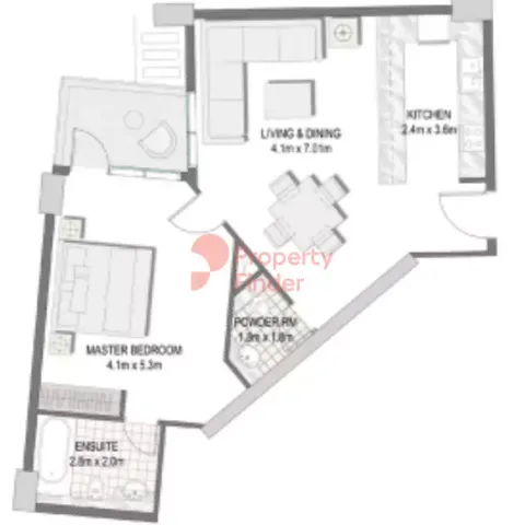 Floor plan, 1 Bed, 836 sq ft