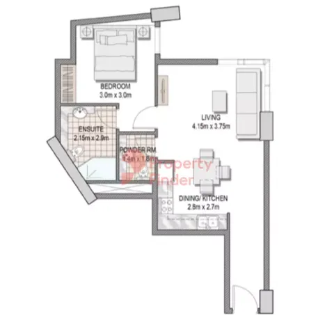 Floor plan, 1 Bed, 605 sq ft