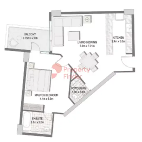 Floor plan, 1 Bed, 895 sq ft