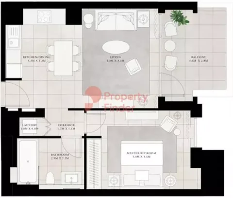 Floor plan, 1 Bed, 762 sq ft