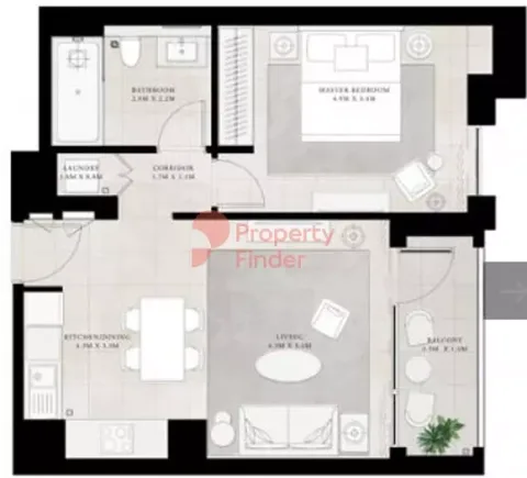 Floor plan, 1 Bed, 695 sq ft