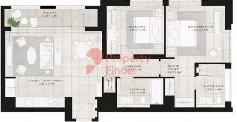 Floor plan, 2 Beds, 1,170 sq ft