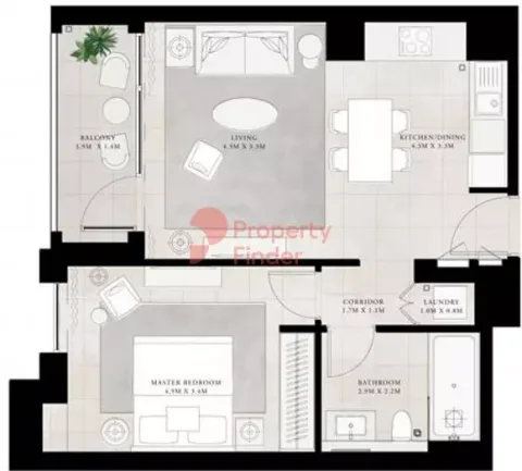 Floor plan, 1 Bed, 695 sq ft