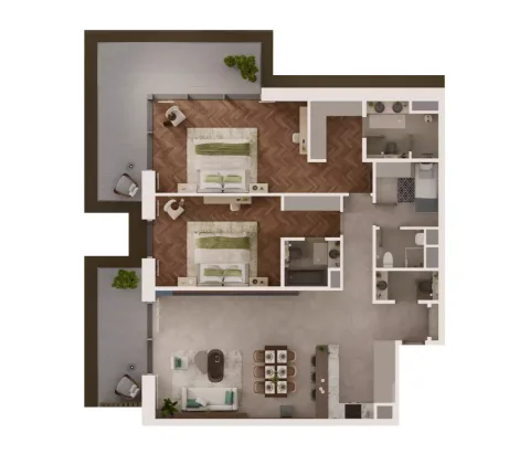 Floor plan, 2 Beds, 2,003 sq ft