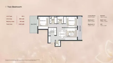 Floor plan, 2 Beds, 1,025 sq ft