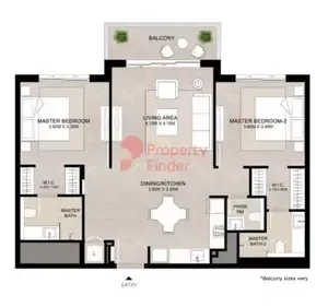 Floor plan, 2 Beds, 1,010 sq ft