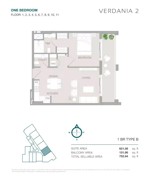 Floor plan, 1 Bed, 752 sq ft