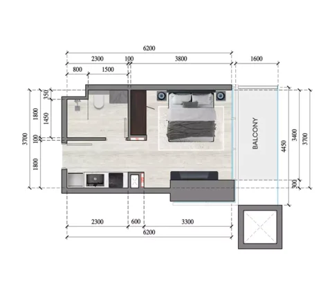 Floor plan, Studio, 328 sq ft