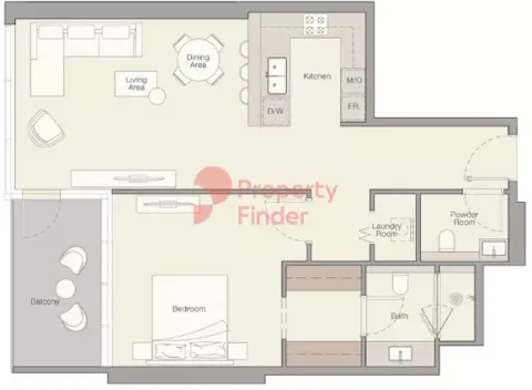 Floor plan, 1 Bed, 986 sq ft