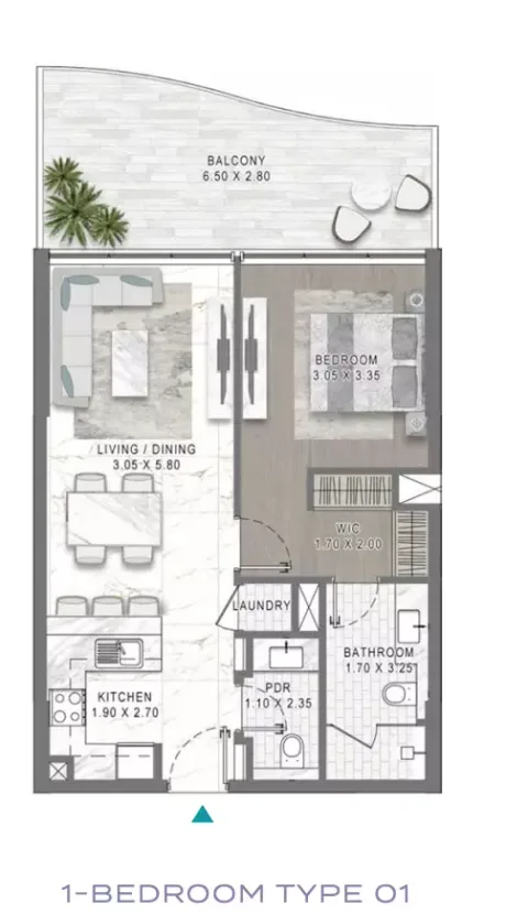 Floor plan, 1 Bed, 825 sq ft