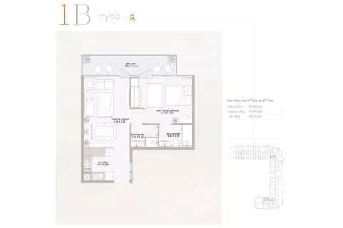 Floor plan, 1 Bed, 696 sq ft