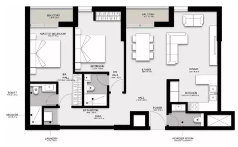 Floor plan, 2 Beds, 1,291 sq ft