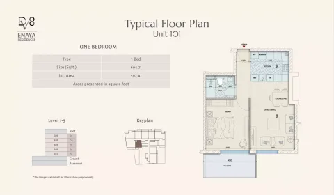 Floor plan, 1 Bed, 694 sq ft