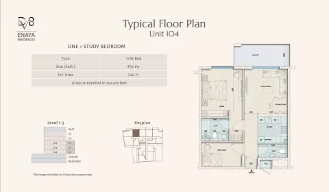 Floor plan, 1 Bed, 853 sq ft