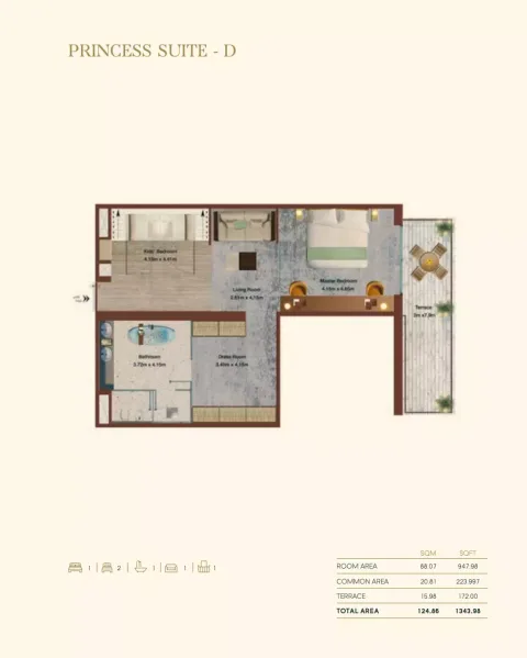 Floor plan, 1 Bed, 1,343 sq ft