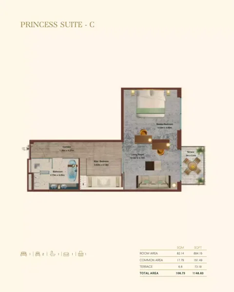 Floor plan, 1 Bed, 1,148 sq ft