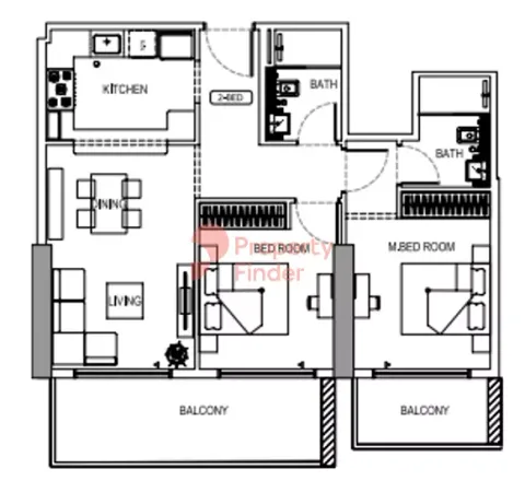 Floor plan, 2 Beds, 0 sq ft