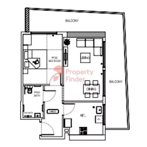 Floor plan, 1 Bed, 0 sq ft