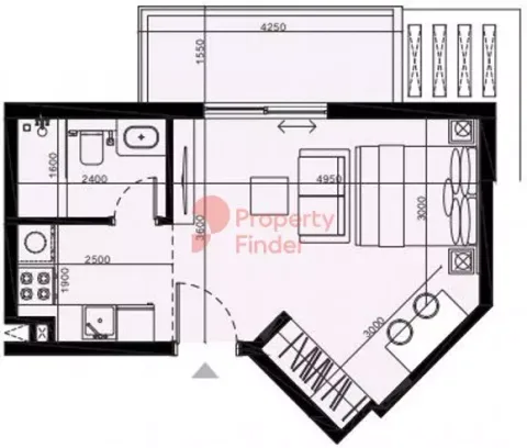 Floor plan, Studio, 432 sq ft