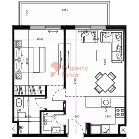 Floor plan, 1 Bed, 665 sq ft