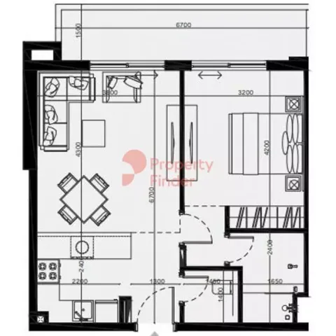 Floor plan, 1 Bed, 675 sq ft