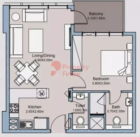 Floor plan, 1 Bed, 670 sq ft