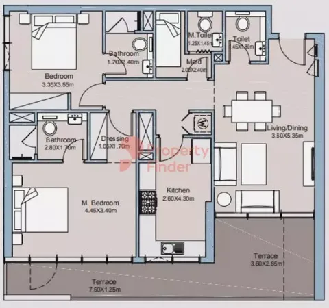 Floor plan, 2 Beds, 1,205 sq ft