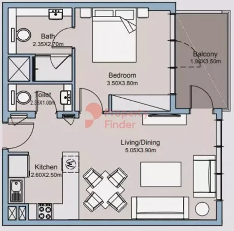 Floor plan, 1 Bed, 675 sq ft