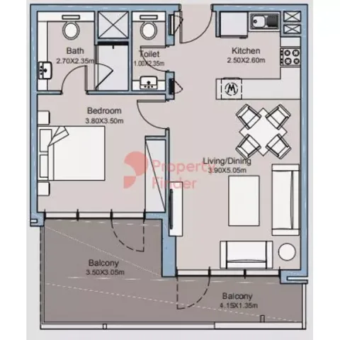 Floor plan, 1 Bed, 775 sq ft