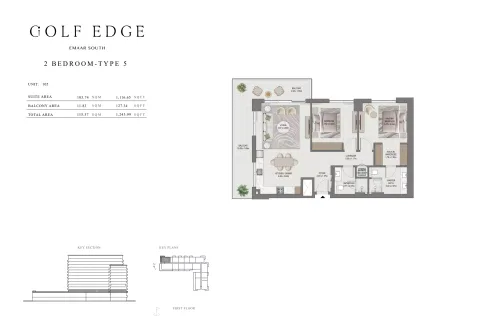 Floor plan, 2 Beds, 1,243 sq ft