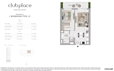 Floor plan, 1 Bed, 826 sq ft