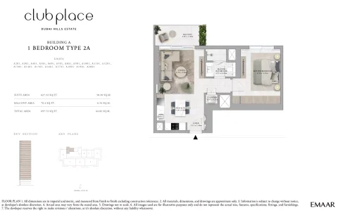 Floor plan, 1 Bed, 697 sq ft