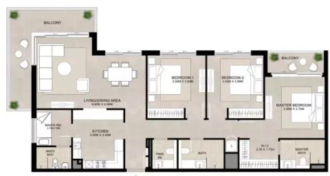 Floor plan, 3 Beds, 1,523 sq ft
