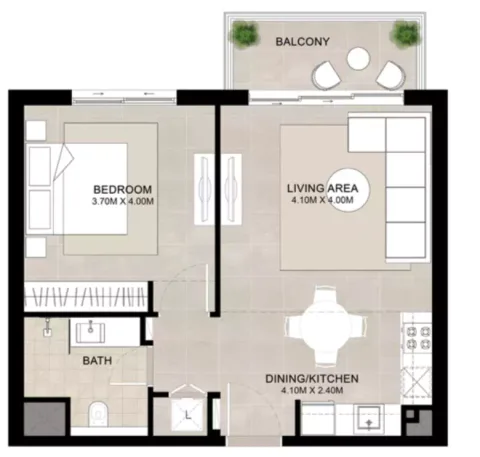 Floor plan, 1 Bed, 631 sq ft