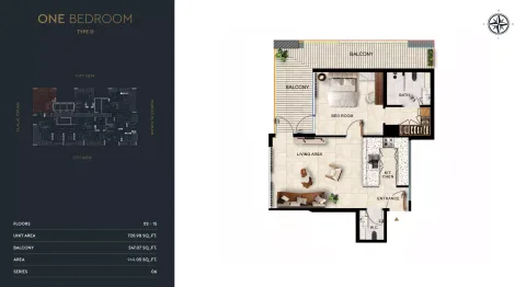 Floor plan, 1 Bed, 968 sq ft