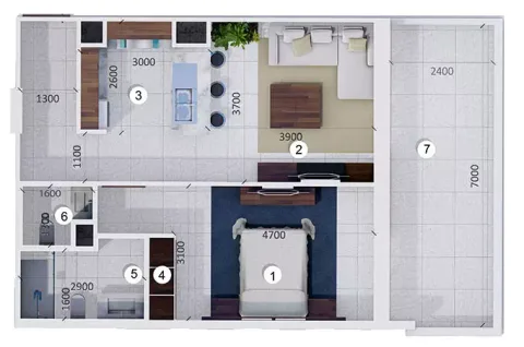 Floor plan, 1 Bed, 841 sq ft