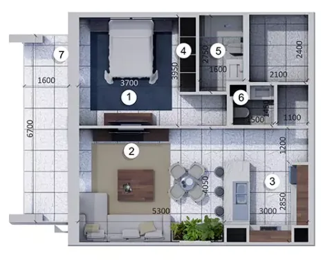 Floor plan, 1 Bed, 865 sq ft