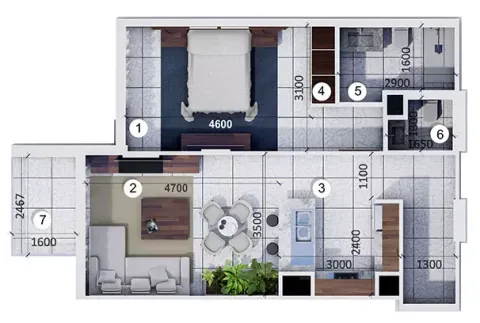 Floor plan, 1 Bed, 704 sq ft