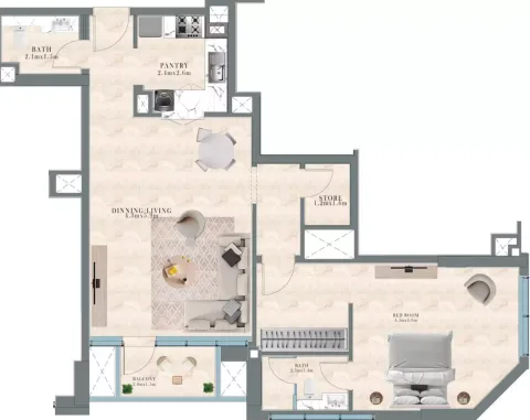 Floor plan, 1 Bed, 892 sq ft