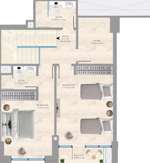 Floor plan, 2 Beds, 1,382 sq ft