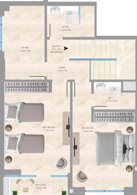 Floor plan, 2 Beds, 1,440 sq ft