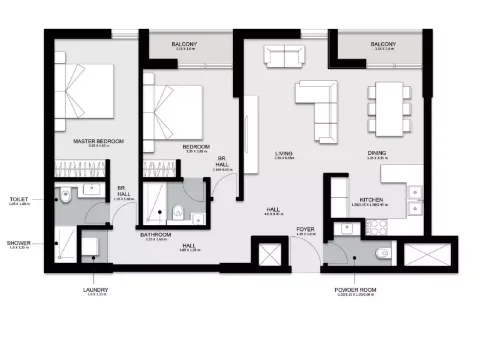 Floor plan, 2 Beds, 1,054 sq ft