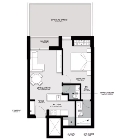 Floor plan, 1 Bed, 810 sq ft