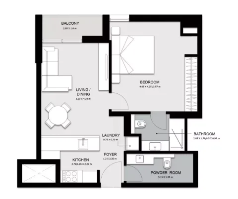 Floor plan, 1 Bed, 618 sq ft