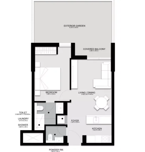 Floor plan, 1 Bed, 773 sq ft