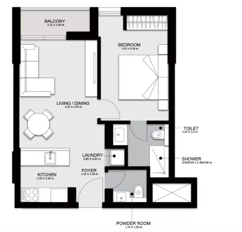Floor plan, 1 Bed, 533 sq ft