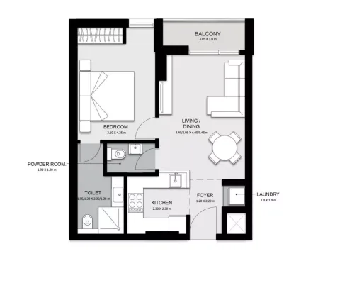 Floor plan, 1 Bed, 549 sq ft