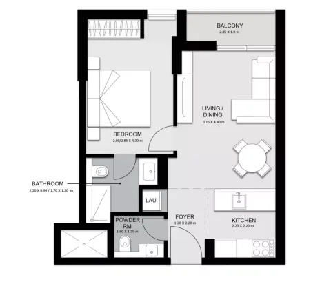 Floor plan, 1 Bed, 536 sq ft