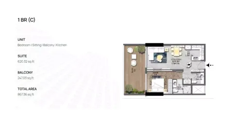 Floor plan, 1 Bed, 867 sq ft